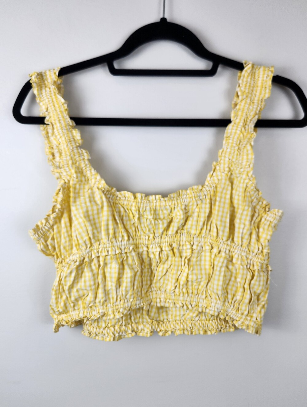 Zara Gingham Yellow Checked Crop Tank Top Milkmaid Coquette Style Size Medium - Picture 3 of 7